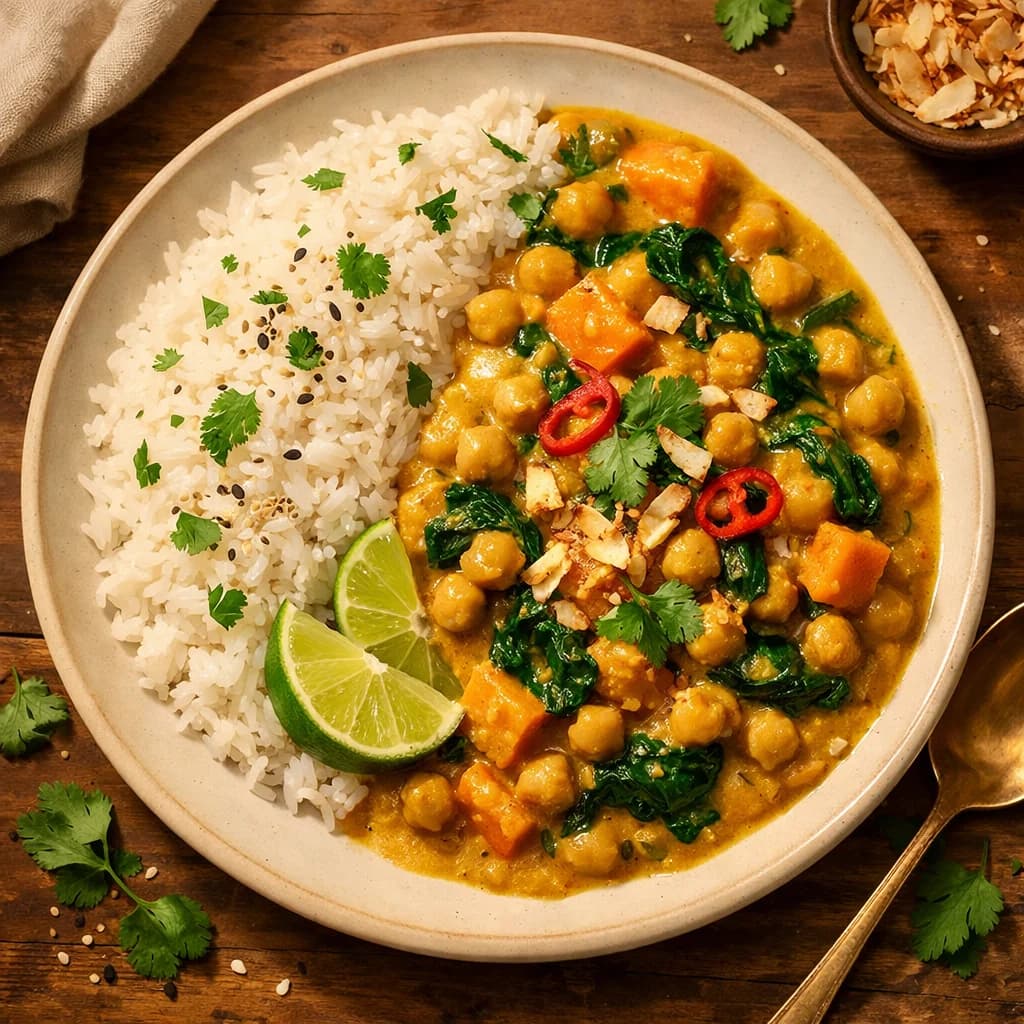 Golden Coconut Chickpea Curry with Jasmine Rice recipe