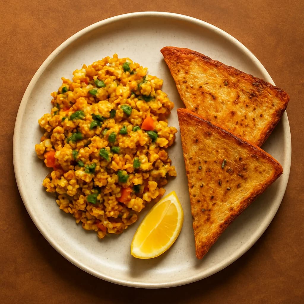 Golden Egg Bhurji with Toasted Masala Bread recipe