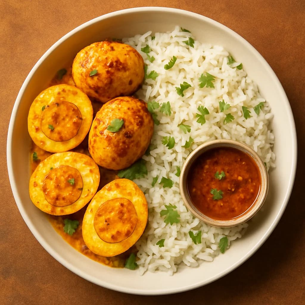 Golden Egg Tikka Bowl with Fragrant Rice recipe