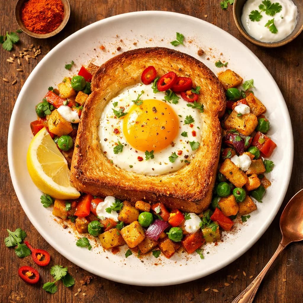 Golden Egg Toast with Spiced Veggies recipe