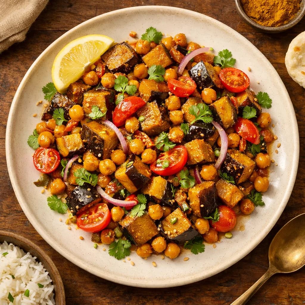 Golden Eggplant and Chickpea Stir-Fry recipe