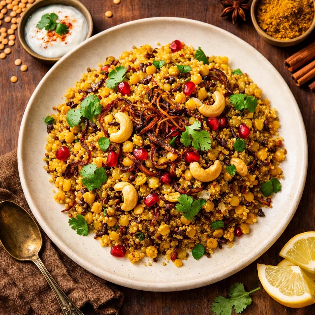 Golden Lentil and Quinoa Biryani recipe