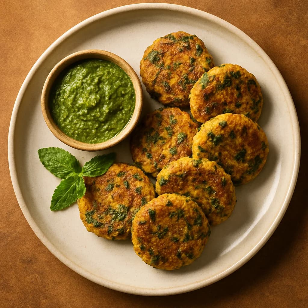 Golden Lentil and Spinach Patties with Mint Chutney recipe