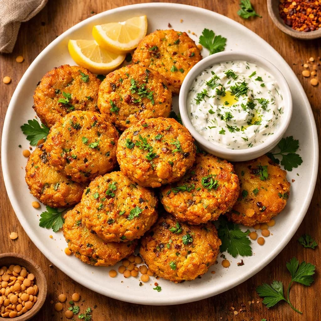 Golden Lentil Fritters with Herb Dip recipe