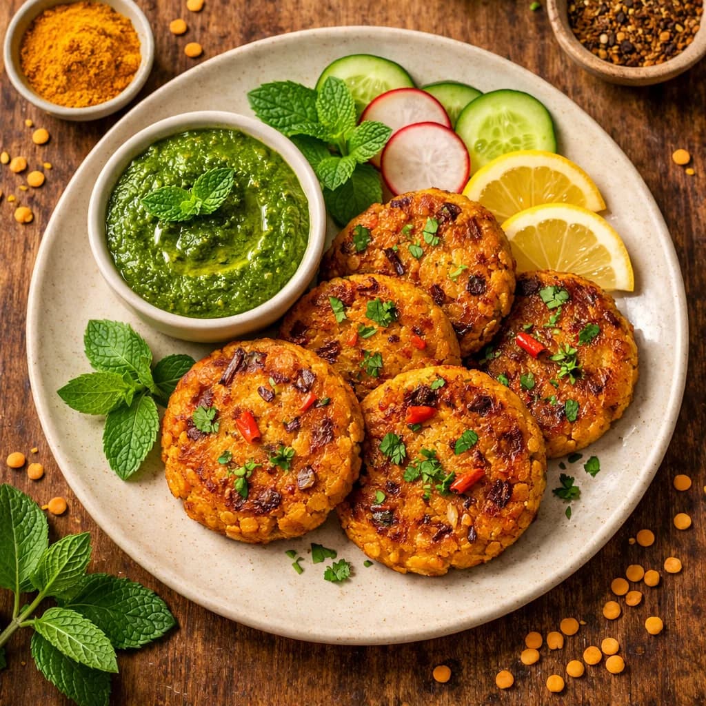 Golden Lentil Patties with Mint Chutney recipe