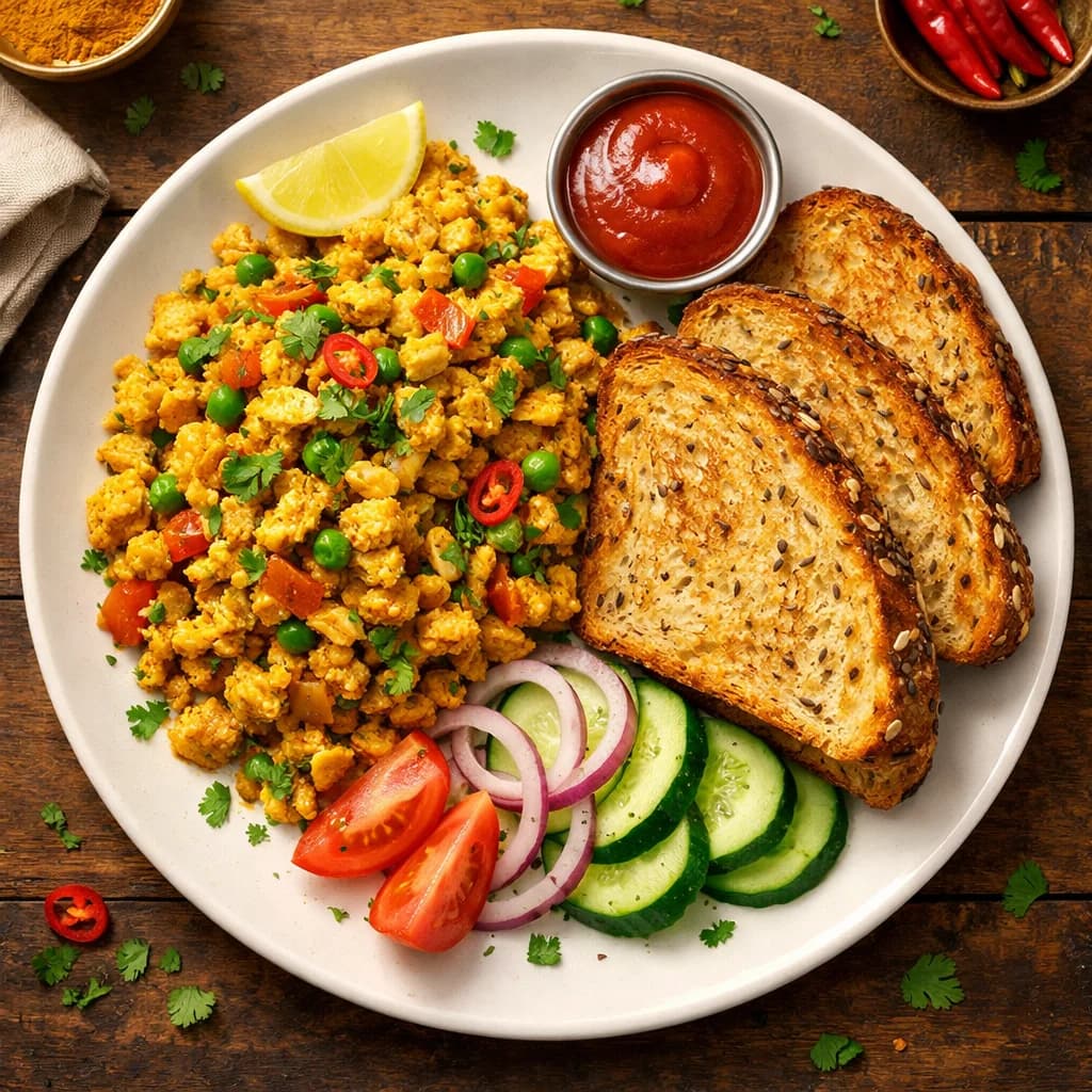 Golden Masala Egg Bhurji with Toasted Multigrain Bread recipe