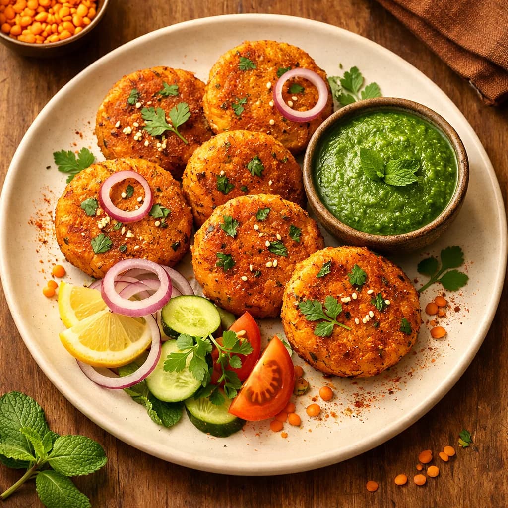 Golden Masoor Dal Cutlets with Mint Chutney recipe