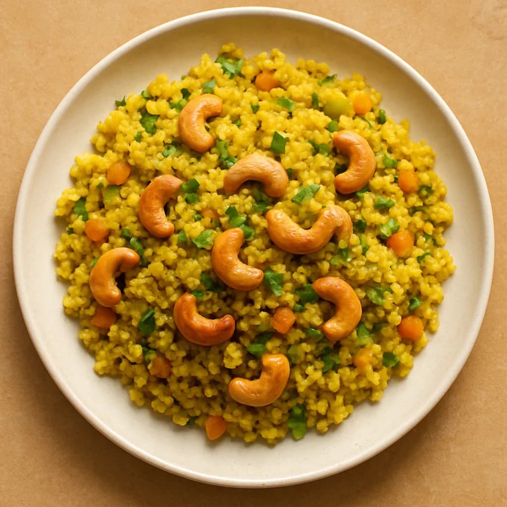 Golden Millet Upma with Crunchy Cashews recipe