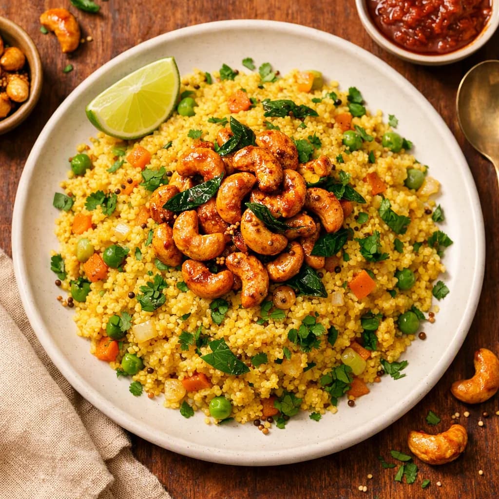 Golden Millet Upma with Spiced Cashews recipe