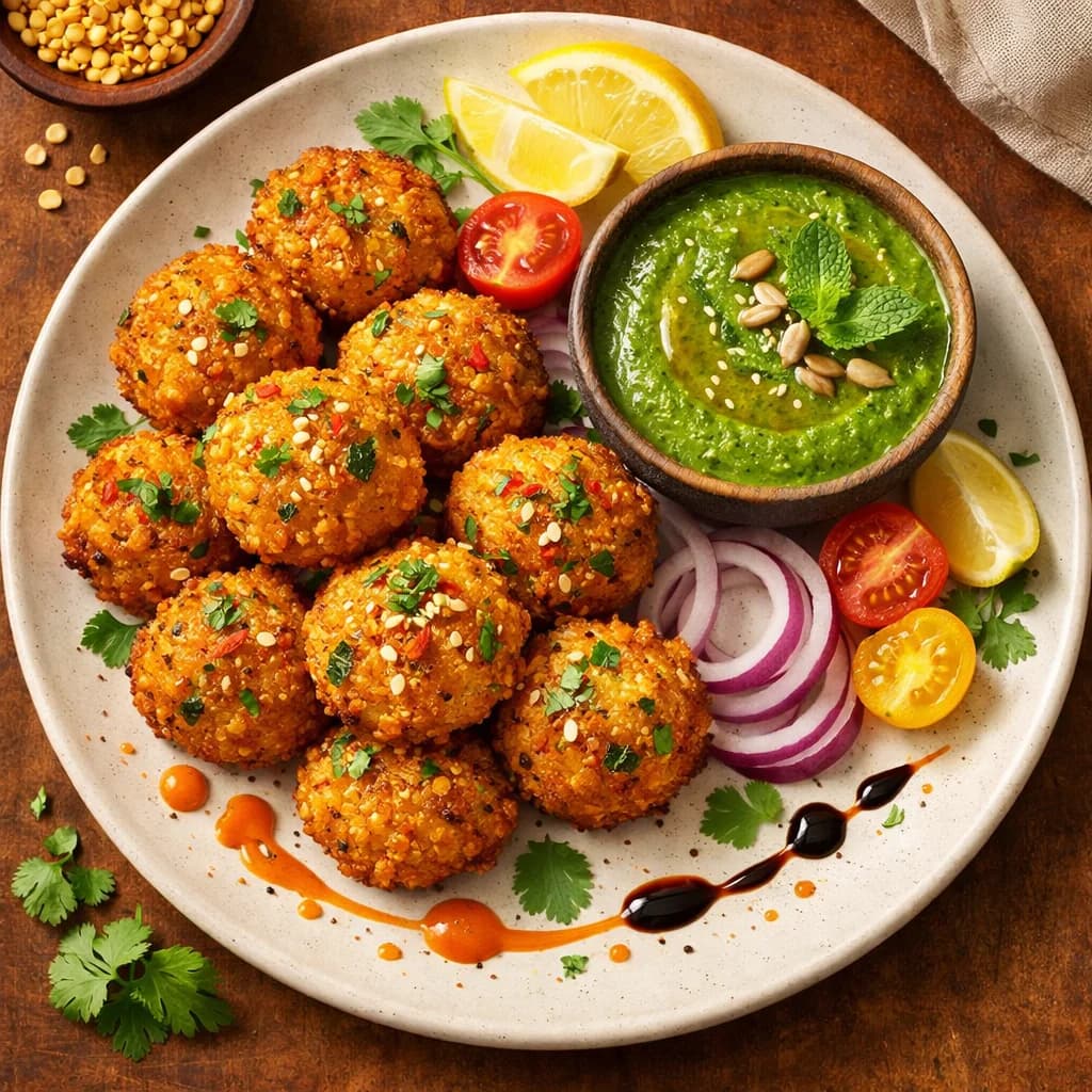 Golden Moong Dal Fritters with Tangy Mint Dip recipe