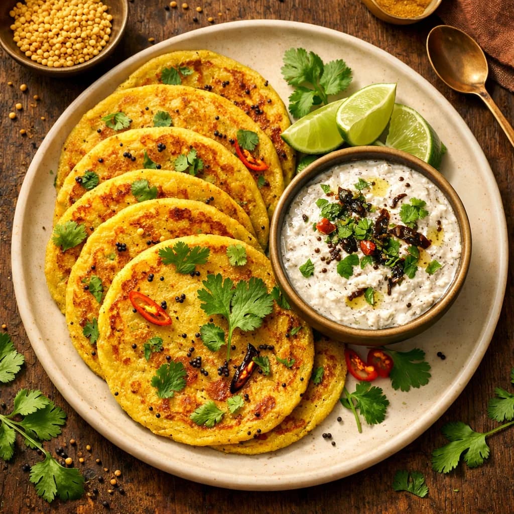 Golden Moong Dal Pancakes with Coconut Chutney recipe