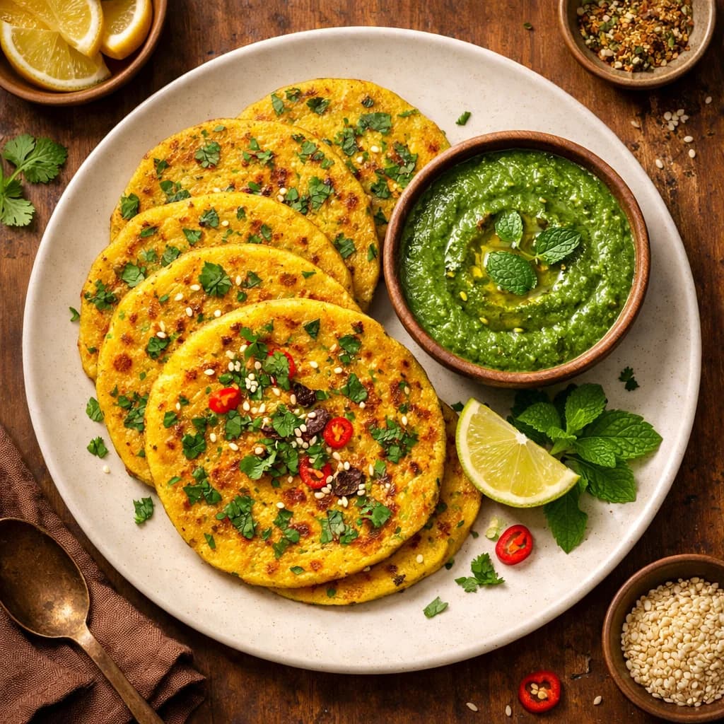 Golden Moong Dal Pancakes with Mint Chutney recipe