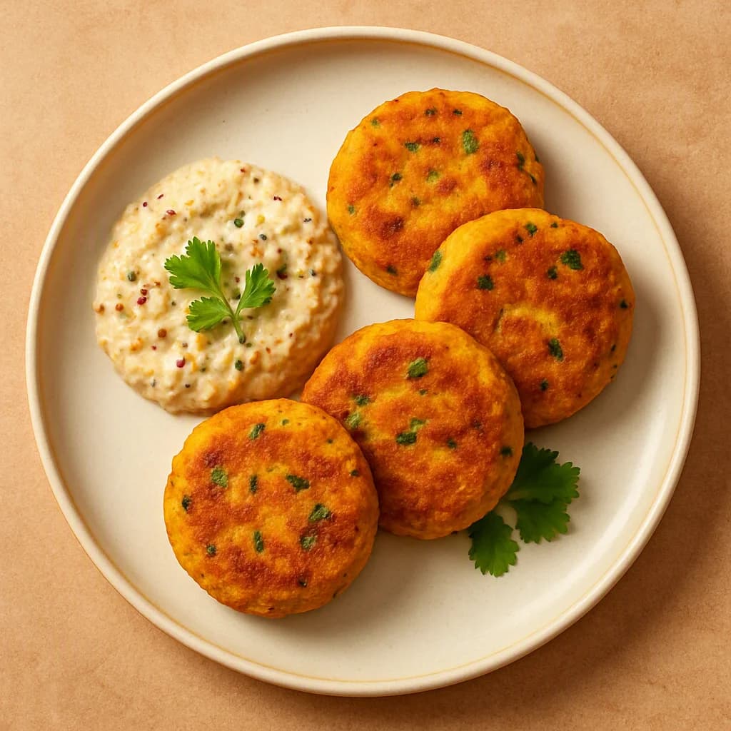 Golden Moong Dal Tikki with Spiced Coconut Chutney recipe