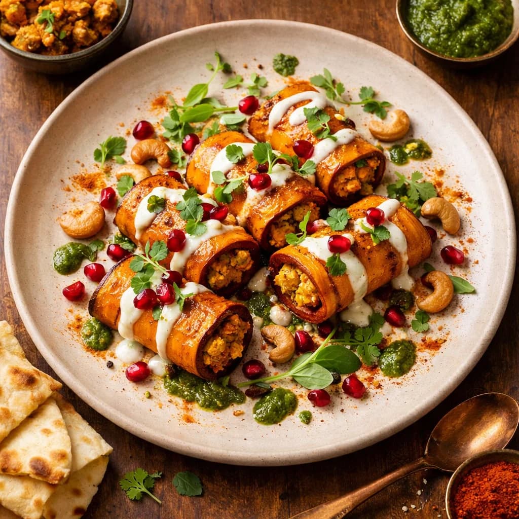 Golden Paneer Stuffed Sweet Potato Rolls recipe