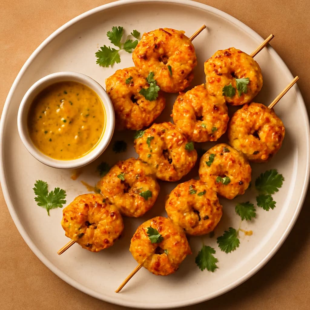 Golden Prawn Masala Skewers recipe
