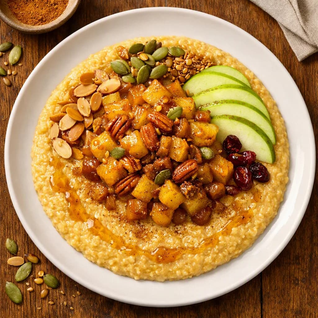 Golden Protein Porridge with Spiced Apple Compote recipe