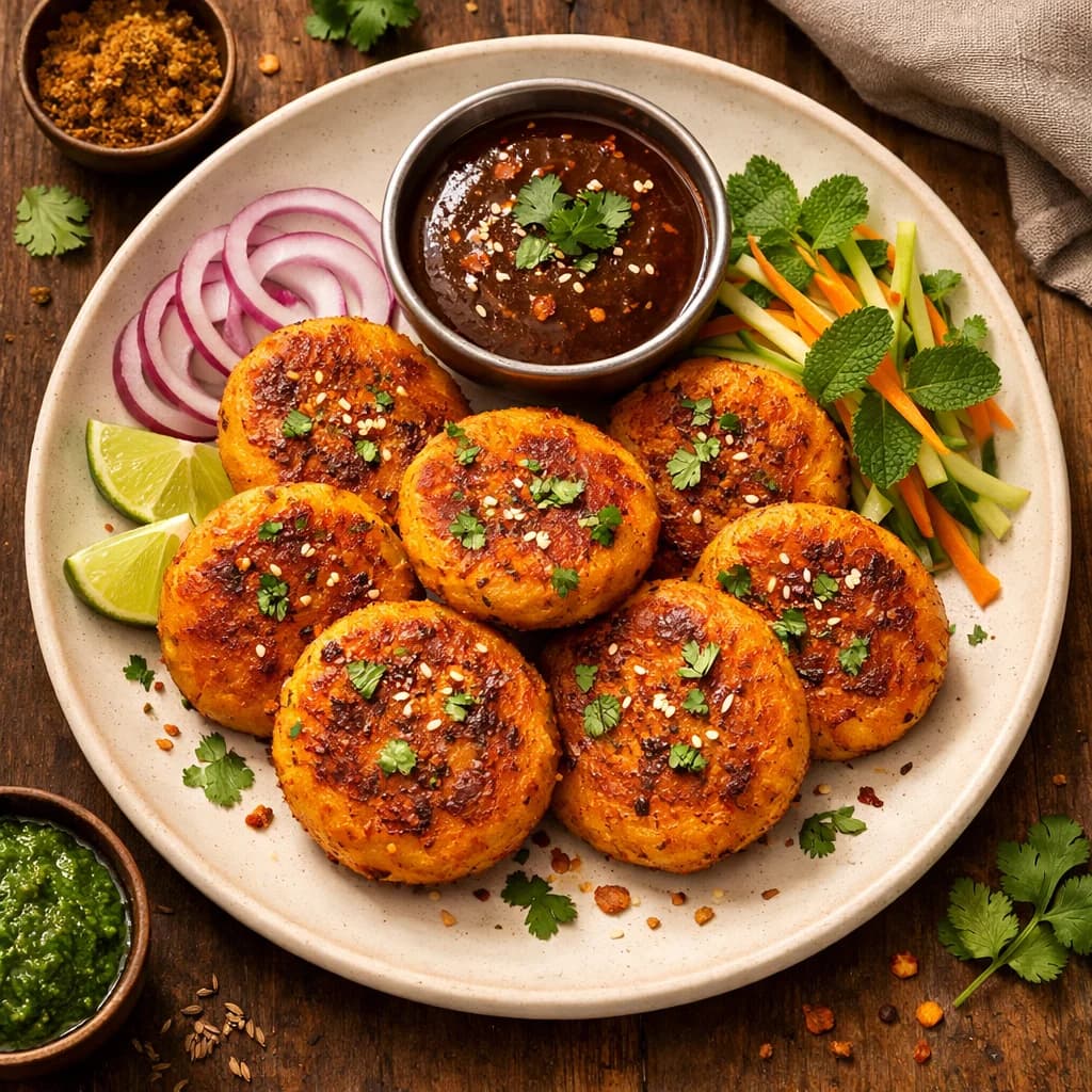 Golden Sweet Potato Patties with Tangy Tamarind Dip recipe