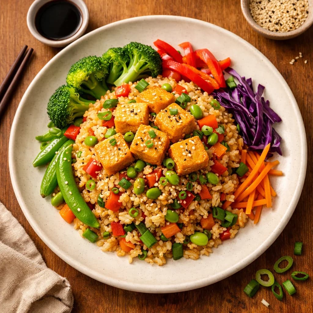 Golden Tofu Fried Rice with Crunchy Vegetables recipe