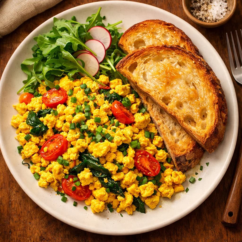 Golden Tofu Scramble with Sourdough Toast recipe