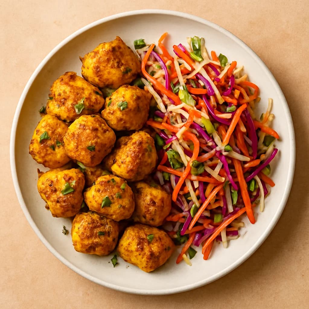 Golden Turmeric Chicken Bites with Crunchy Veggie Slaw recipe
