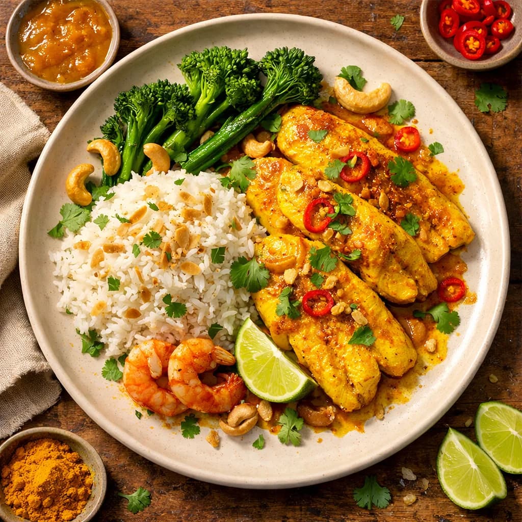 Golden Turmeric Fish with Coconut Rice recipe