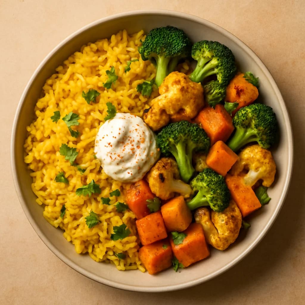 Golden Turmeric Vegetable Rice Bowl recipe