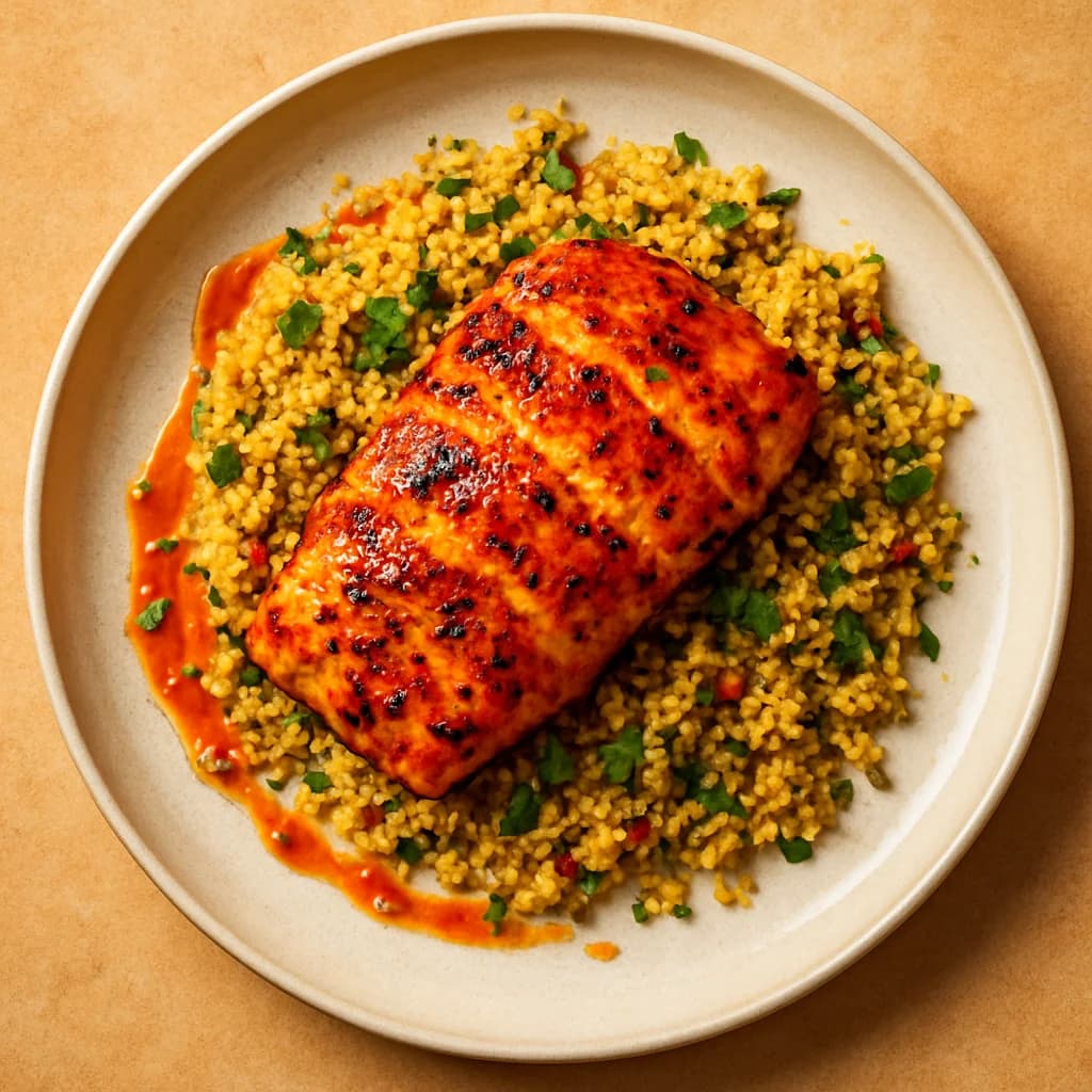 Grilled Harissa Monkfish with Spiced Couscous recipe