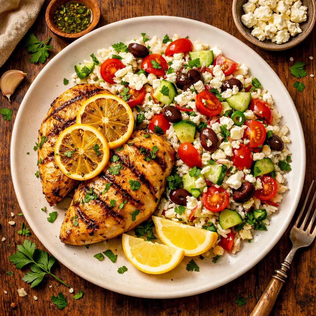 Grilled Lemon Herb Chicken with Mediterranean Rice recipe