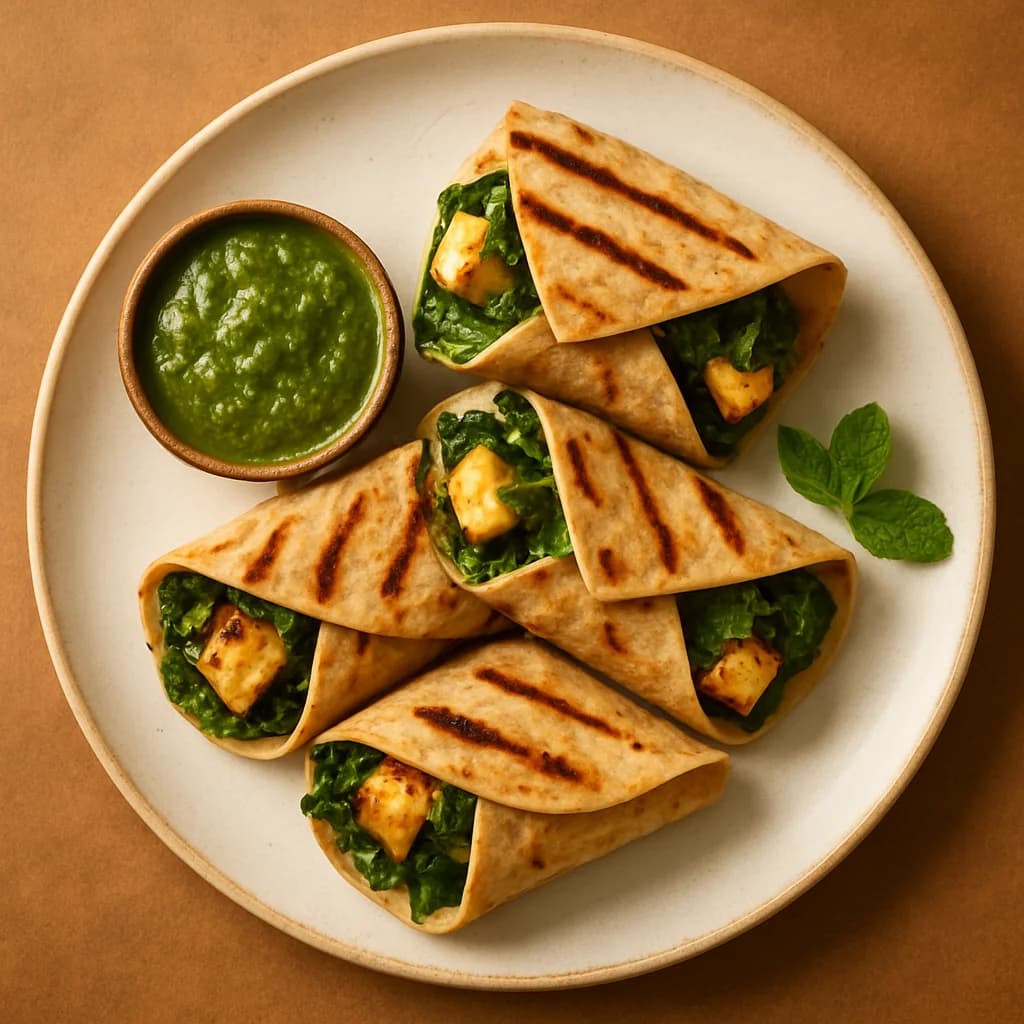 Grilled Paneer and Spinach Wraps with Tangy Mint Chutney recipe