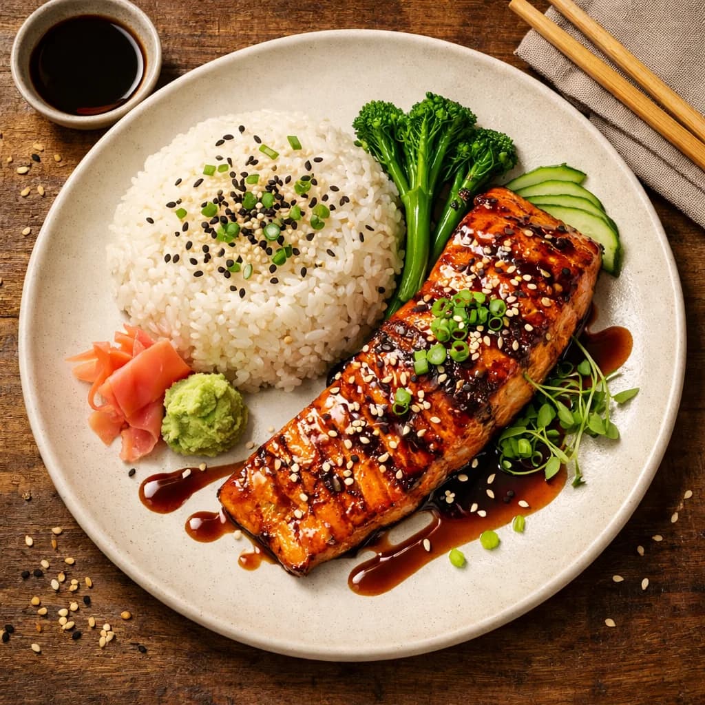 Grilled Teriyaki Salmon with Sesame Rice recipe