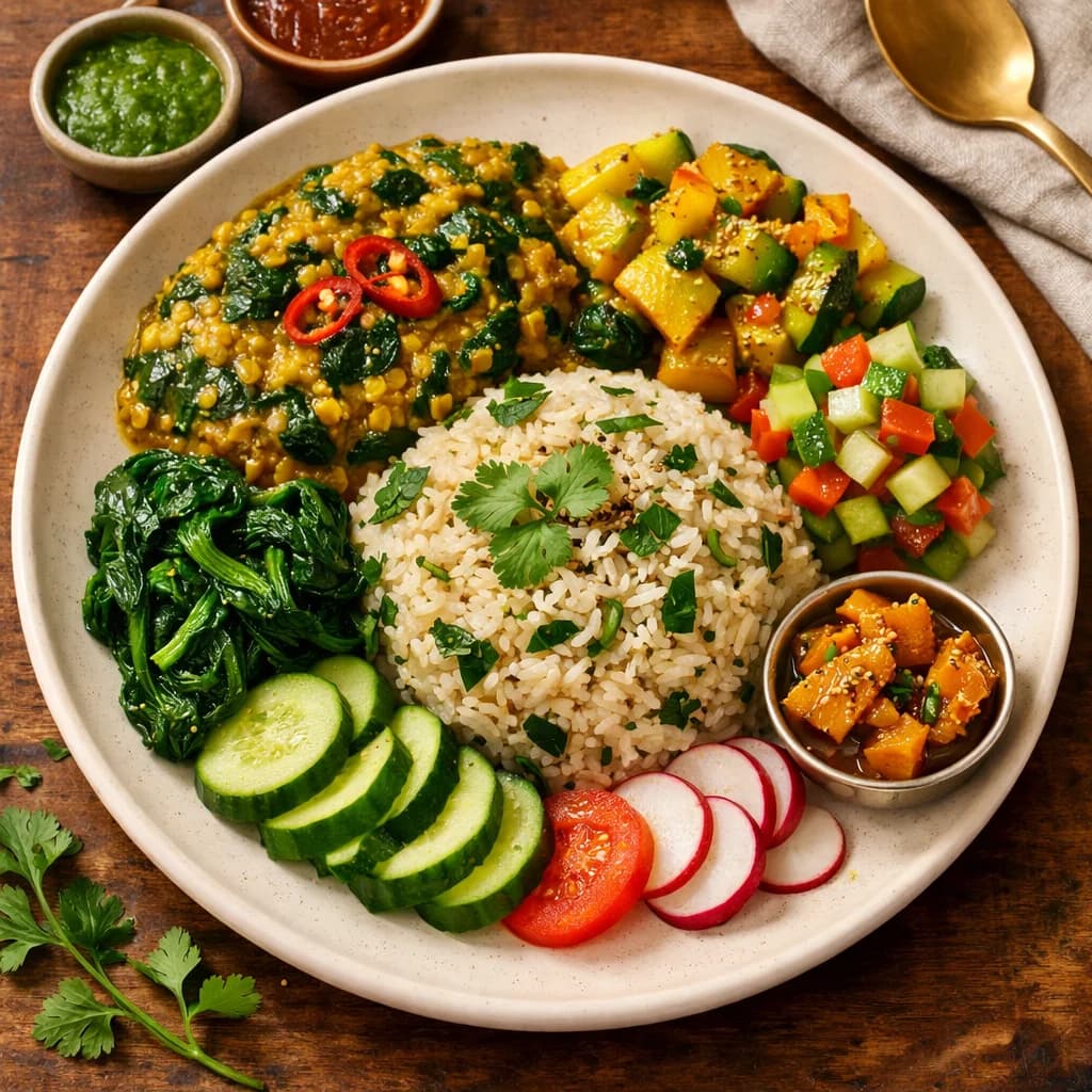 Gujarati Lentil and Spinach Rice Bowl recipe