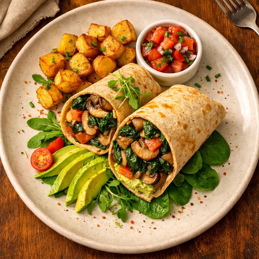 Hearty Mushroom and Spinach Breakfast Wrap recipe