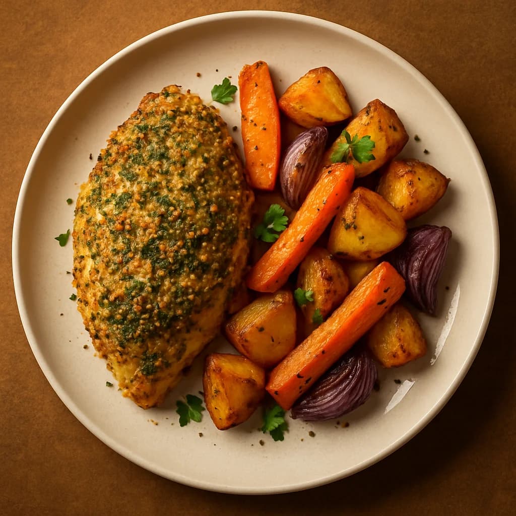 Herb-Crusted Chicken with Roasted Vegetables recipe