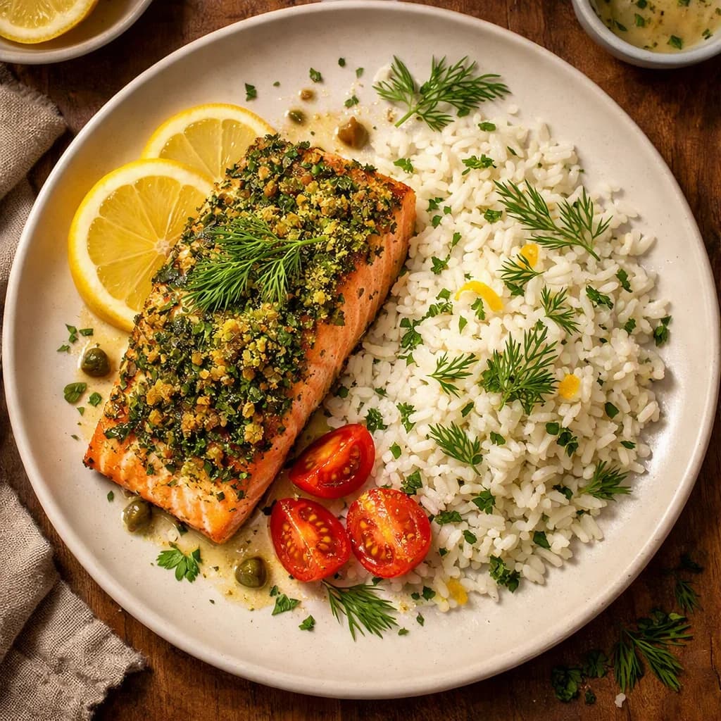 Herb Crusted Salmon with Lemon Dill Rice recipe