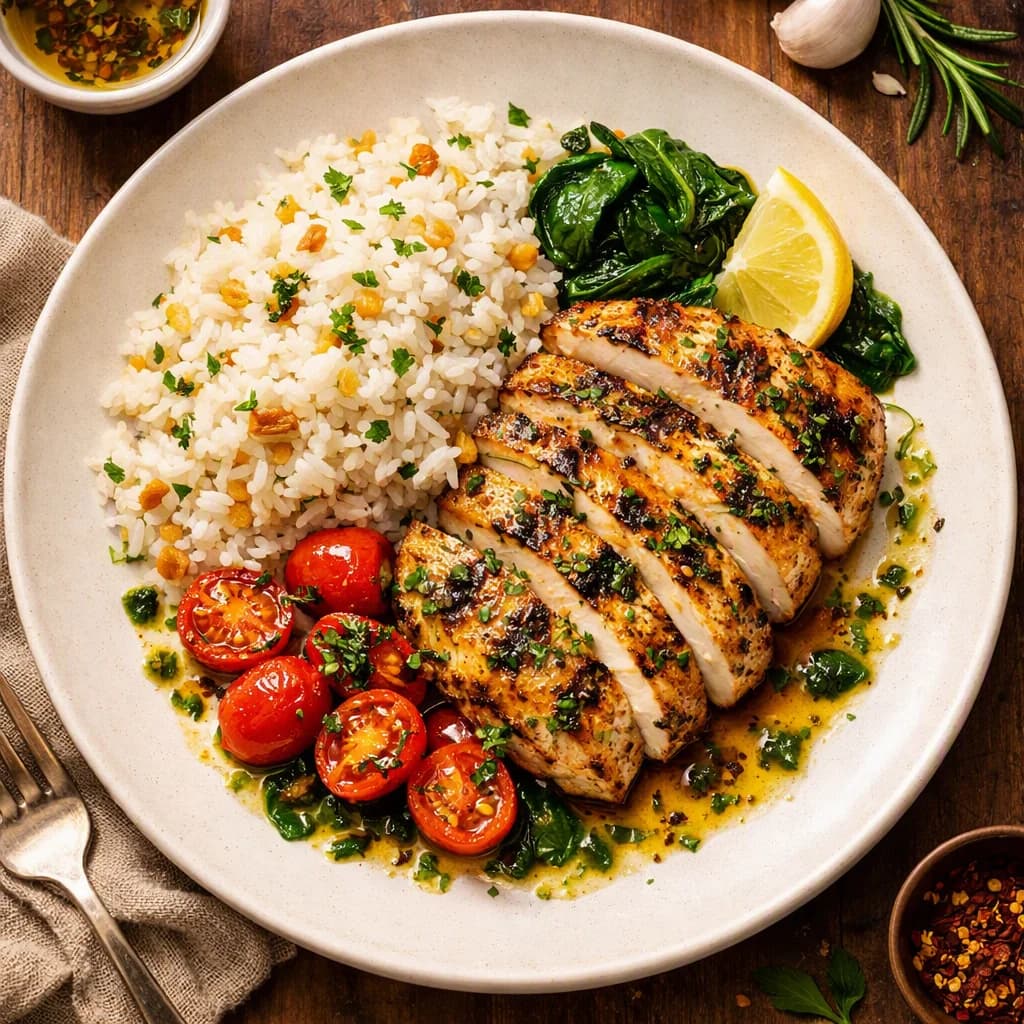 Herb Infused Grilled Chicken with Garlic Rice recipe