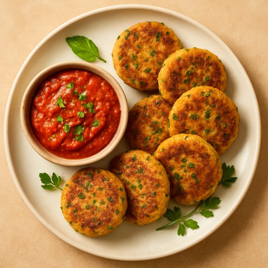 Herbed Chickpea Fritters with Zesty Tomato Dip recipe