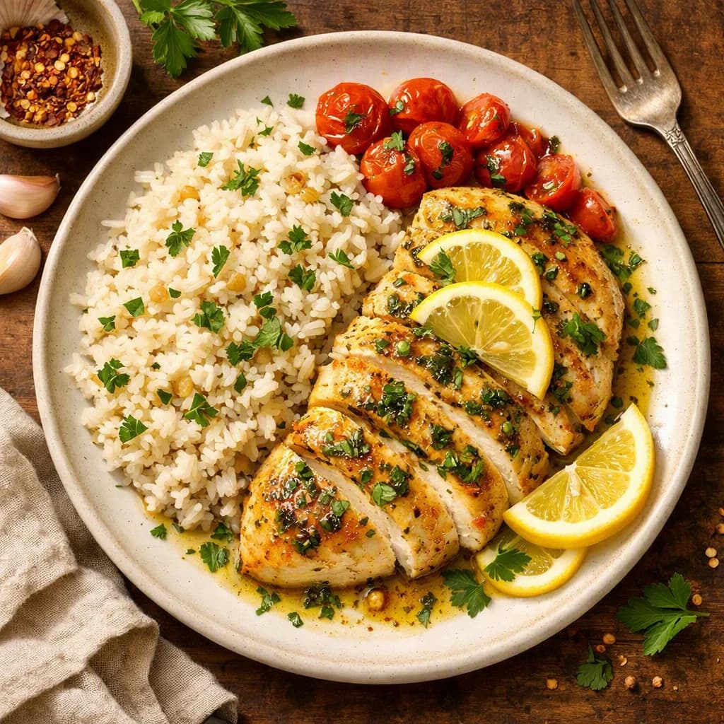 Herbed Lemon Chicken with Garlic Rice recipe