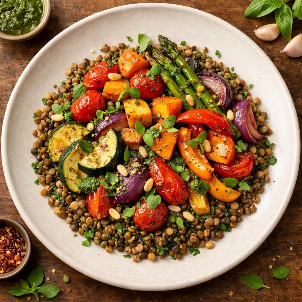 Herbed Lentil and Roasted Veggie Medley recipe