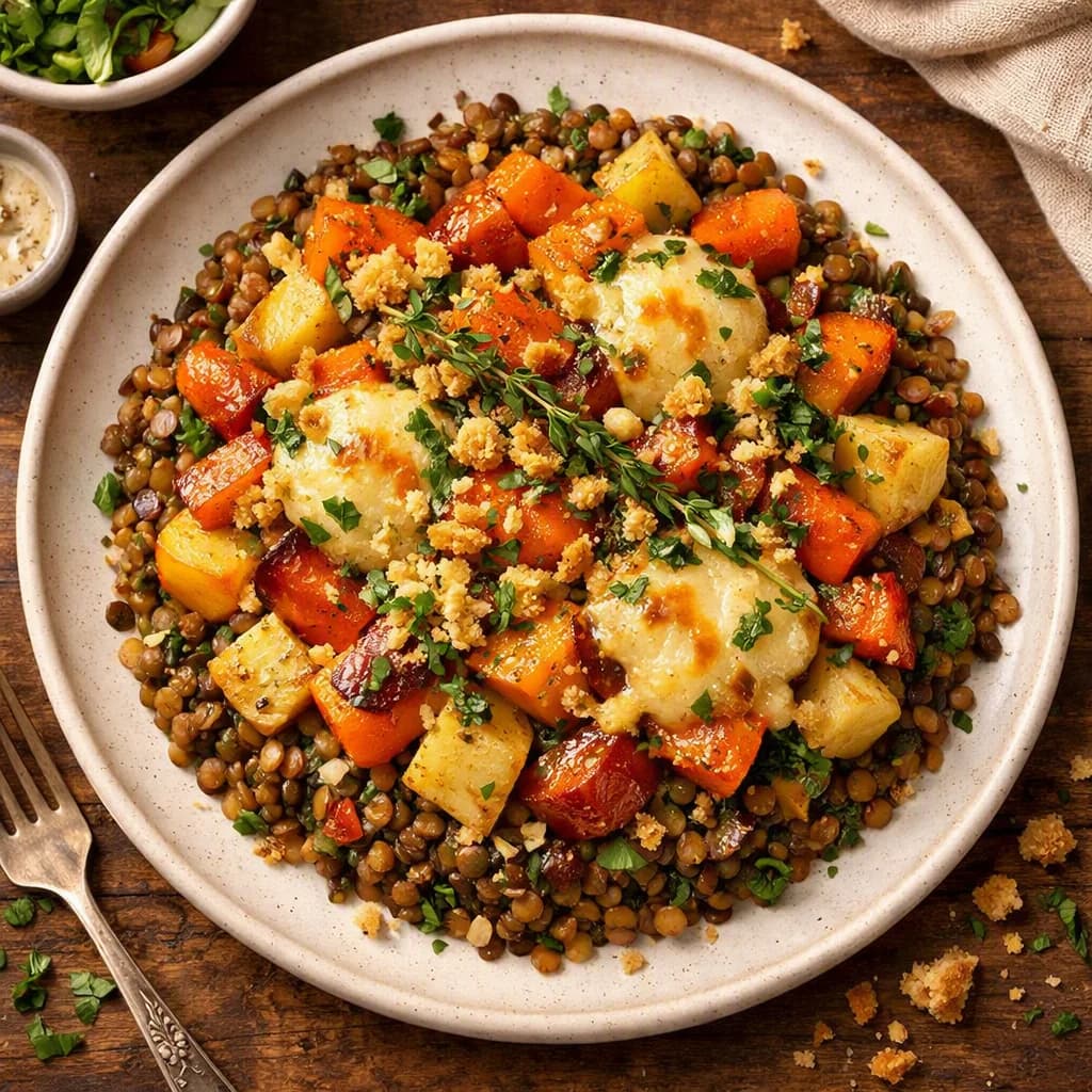 Herbed Lentil and Root Vegetable Bake recipe