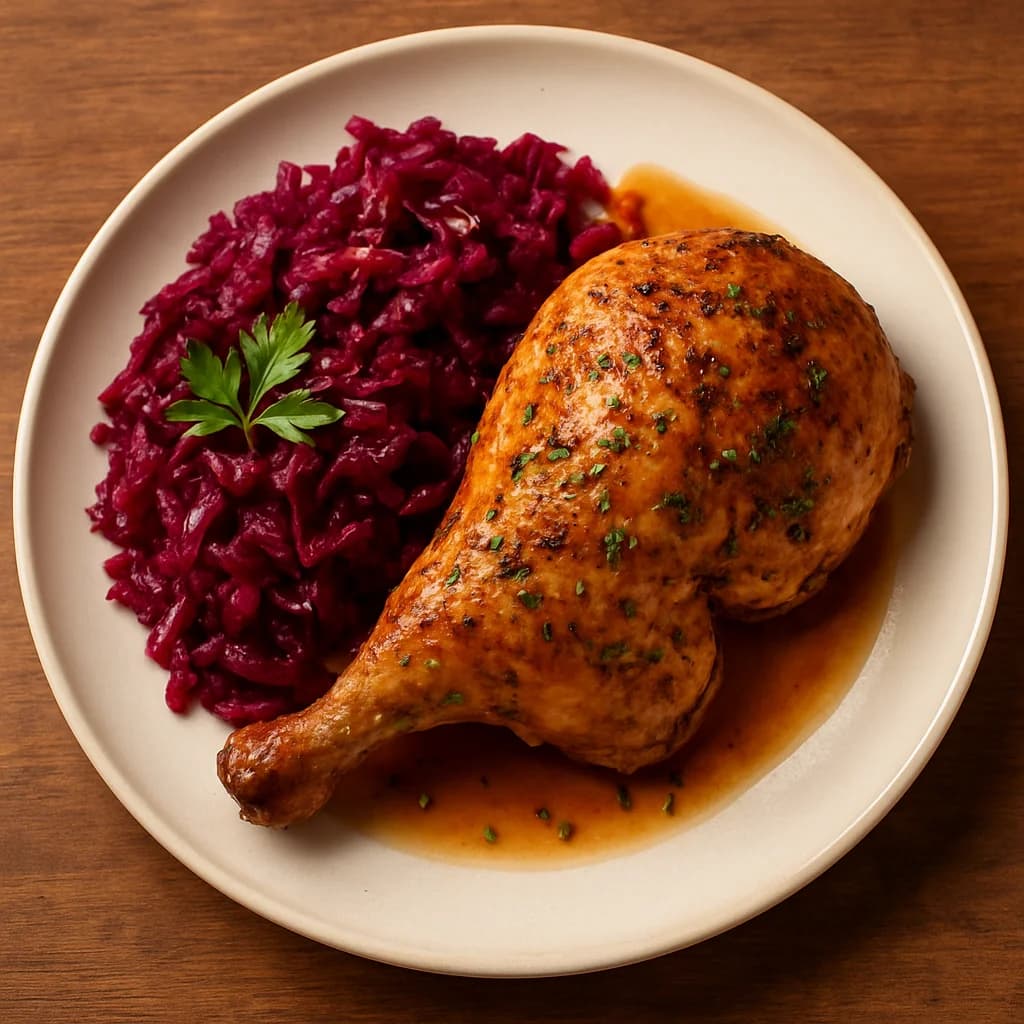 Herbed Roast Chicken with Braised Red Cabbage recipe
