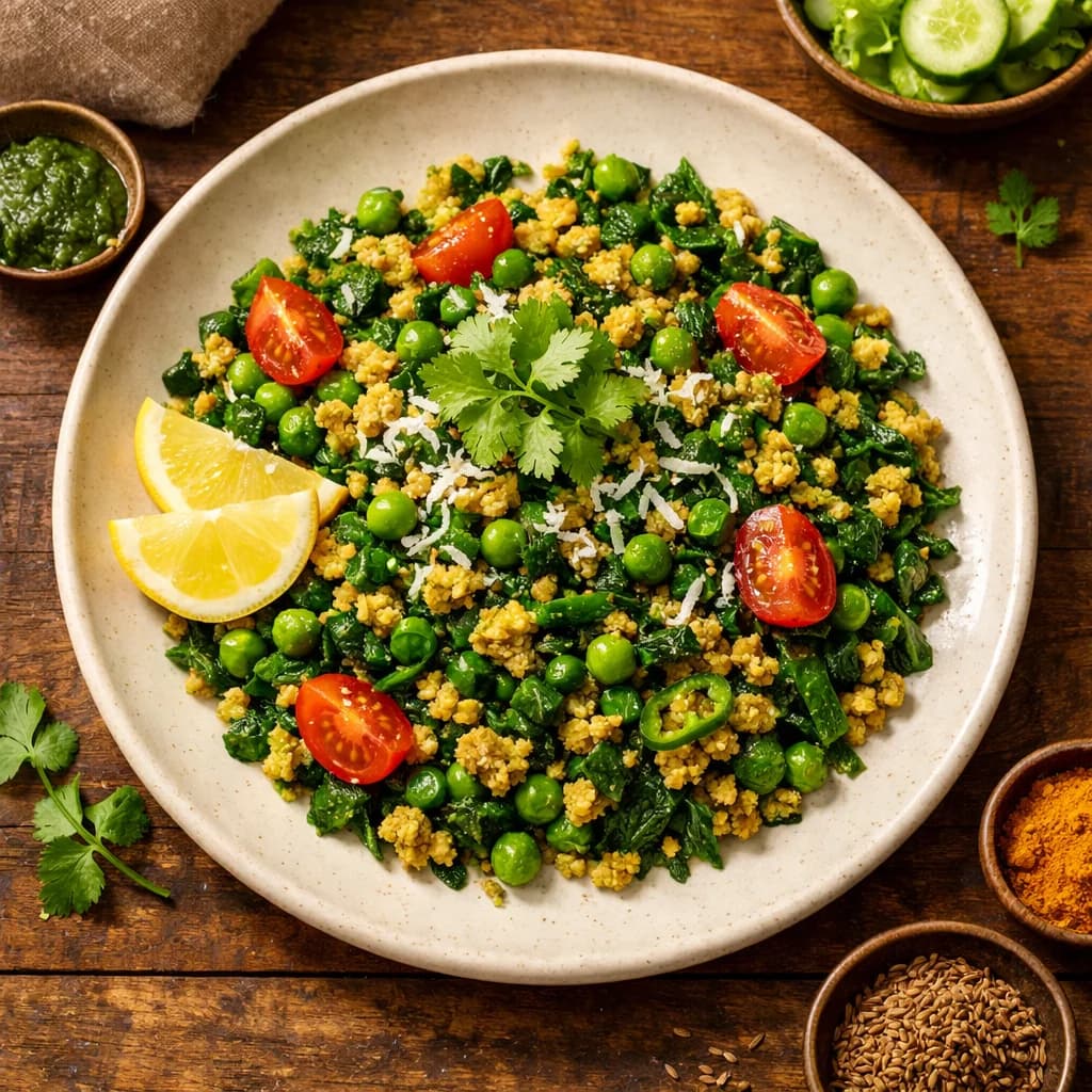 Herbed Spinach and Green Pea Protein Stir Fry recipe