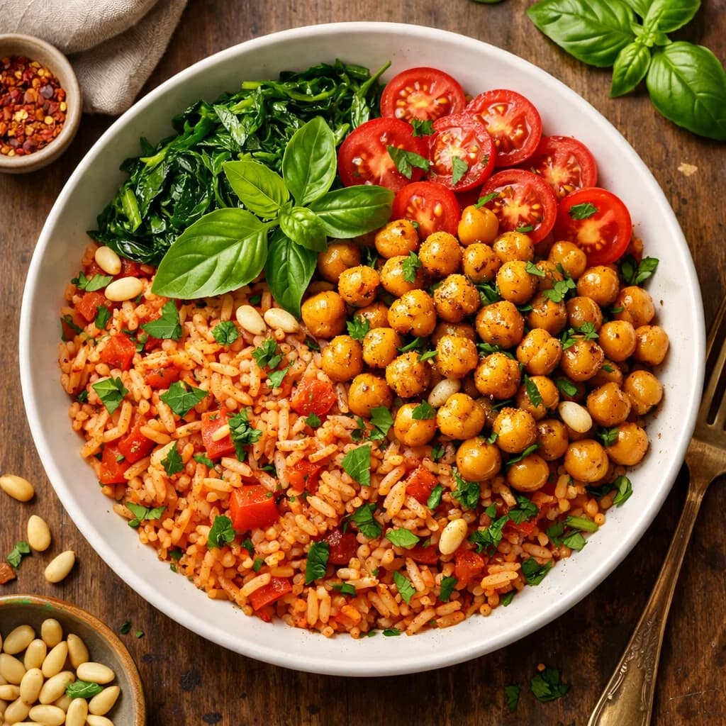 Herbed Tomato Basil Rice Bowl with Chickpeas recipe