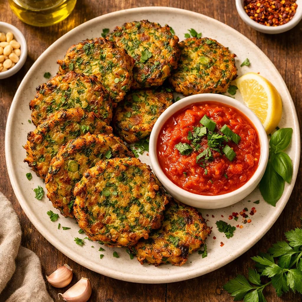 Herbed Zucchini Fritters with Tangy Tomato Dip recipe