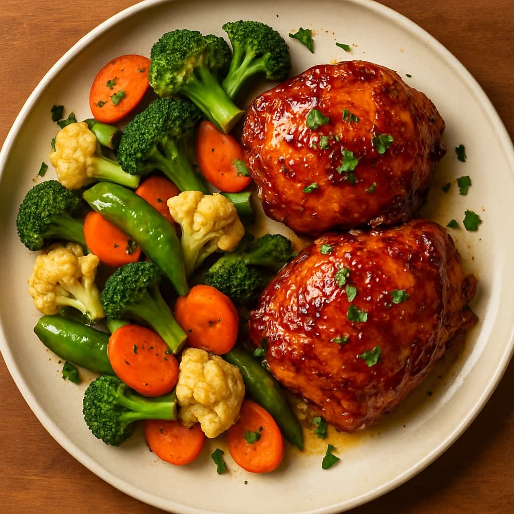 Honey Garlic Glazed Chicken Thighs with Seasonal Veggies recipe