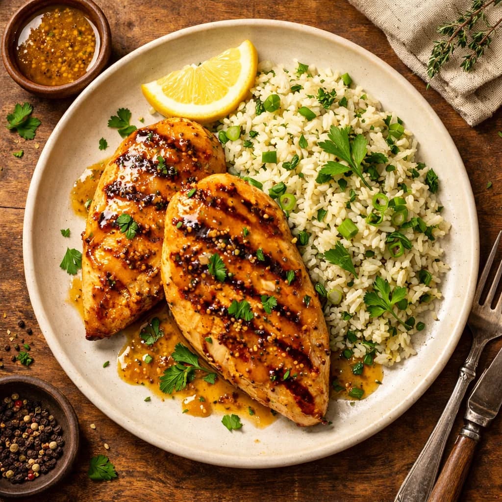 Honey Mustard Grilled Chicken with Herbed Rice recipe