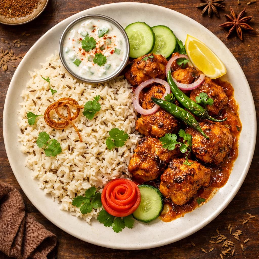 Hyderabadi Spiced Chicken with Jeera Rice recipe