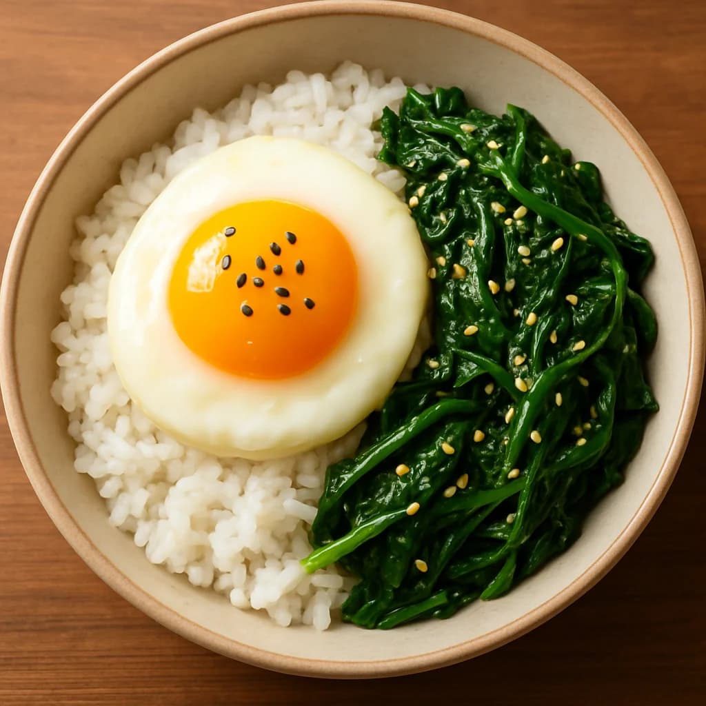 Japanese Egg and Rice Bowl with Sesame Spinach recipe