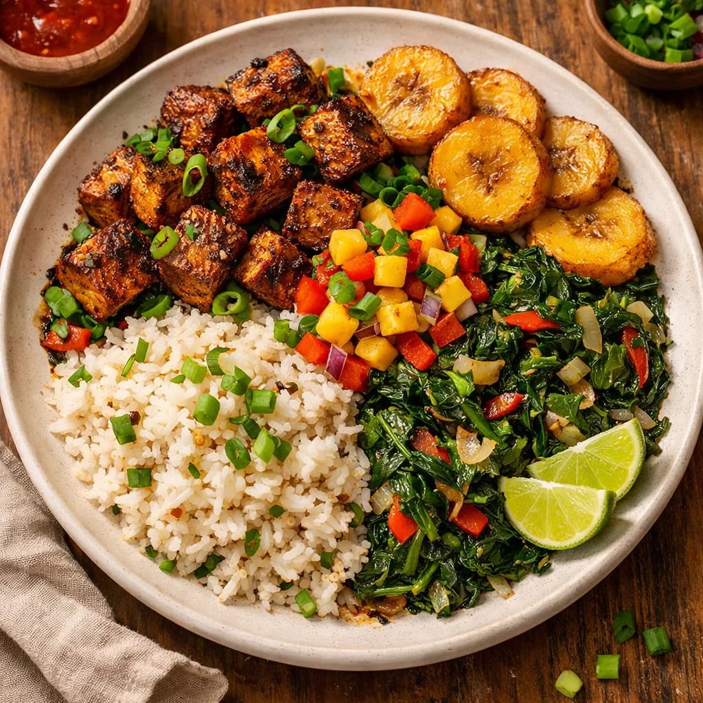 Jerk Coconut Tofu Callaloo Skillet recipe