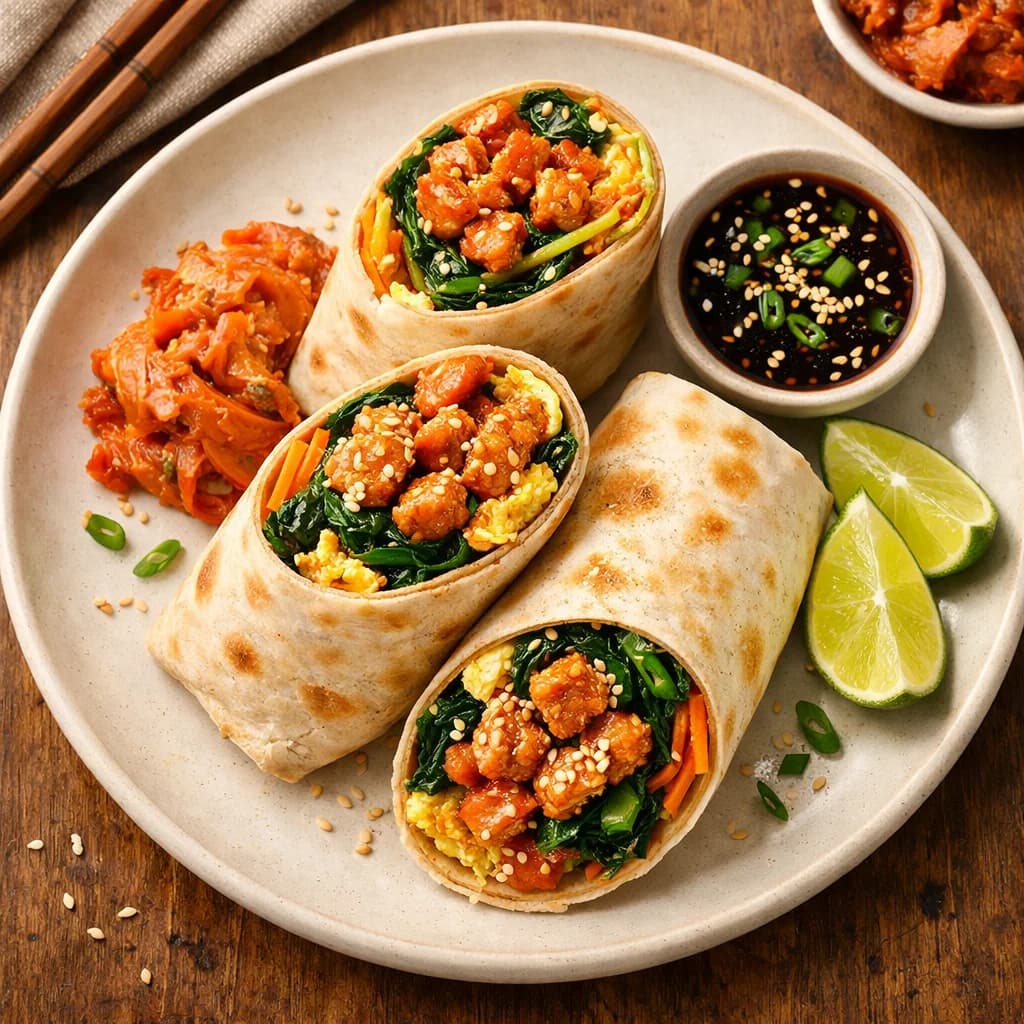 Korean Chicken and Spinach Breakfast Wraps recipe