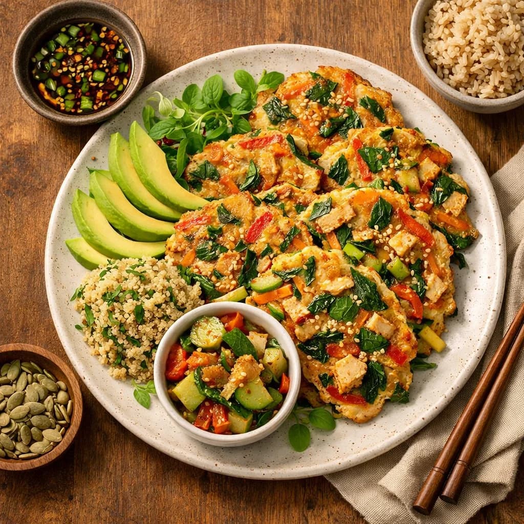 Korean Chicken and Vegetable Pancakes recipe